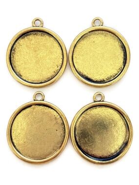 🔥$1 Clearance Tibetan Goldtone Round Cabochon Pendant Tray 25mm (4pc)